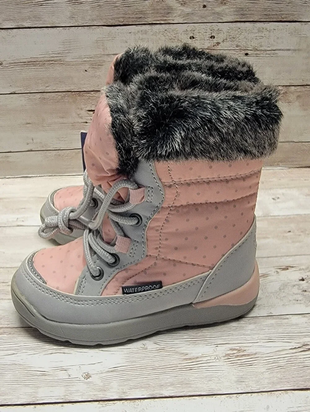 NWT Lupilu Toddler Girls Pink/Gray Winter Boots - Size 6 (EUR Size 22)